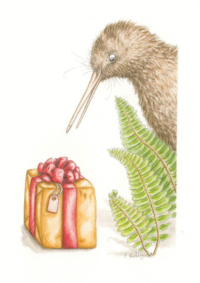 Xmas Card Riwi Kiwi and Present
