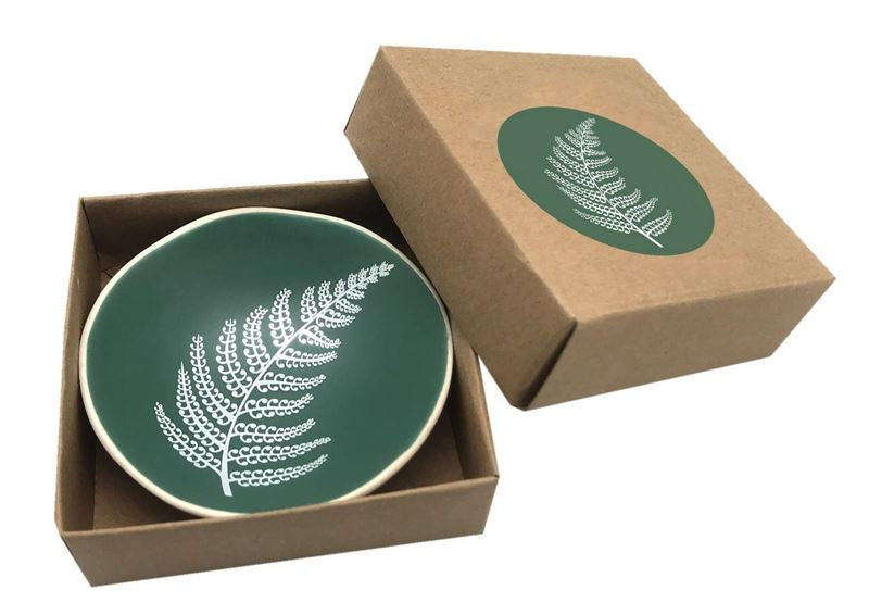 Silver Fern, White Fern on Green, 7cm Green Aroha Dish