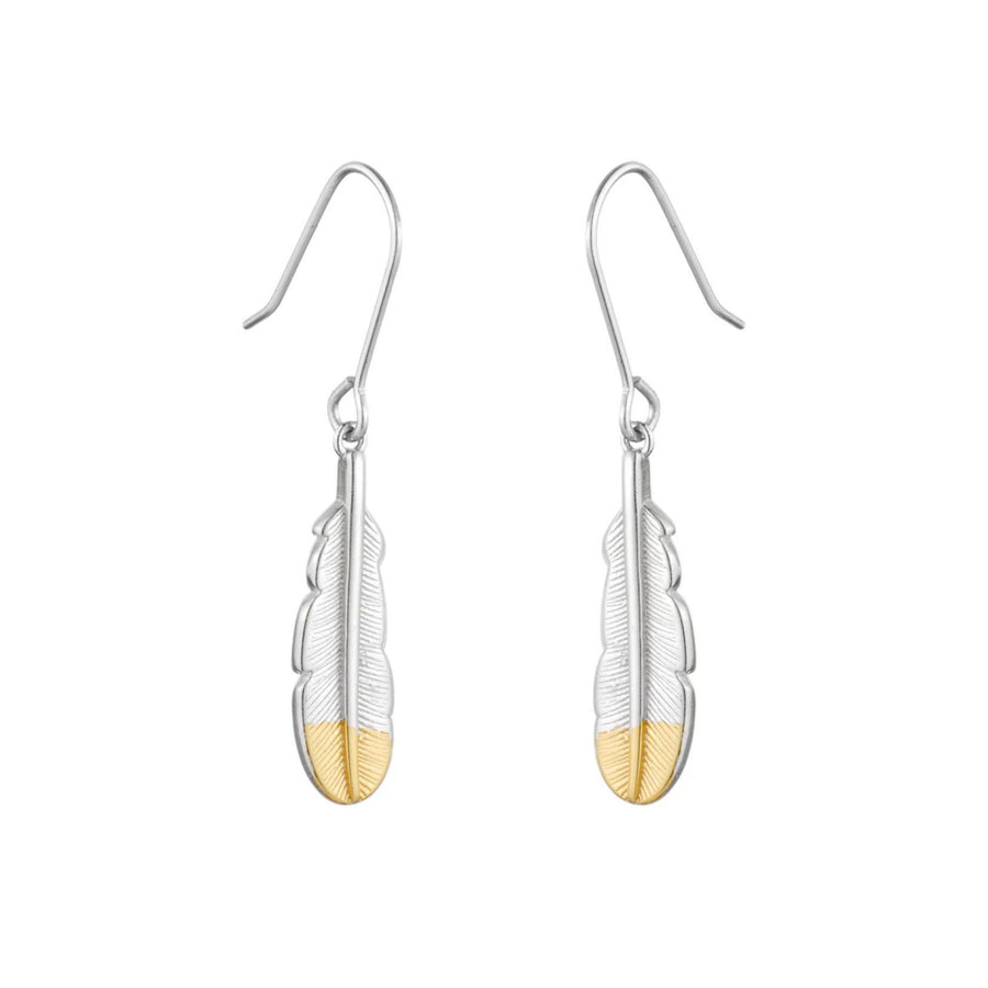 Huia Feather Pendant Earrings - Silver