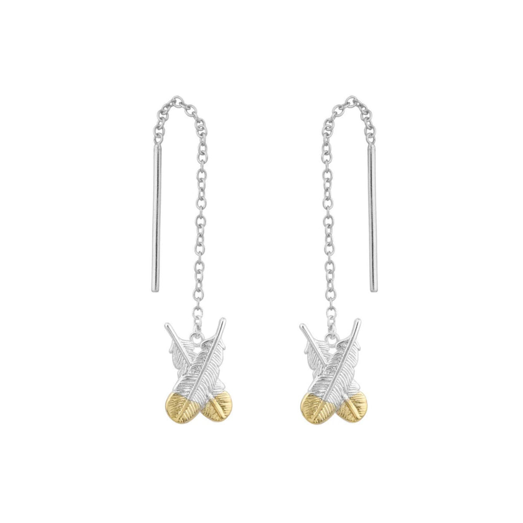Huia Feather Thread Earrings - Silver