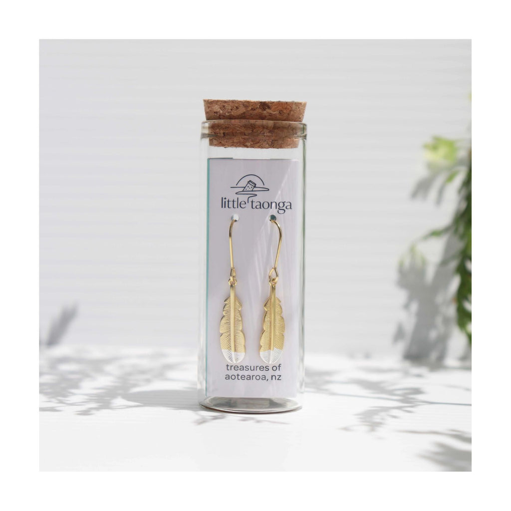 Huia Feather Pendant Earring Gold