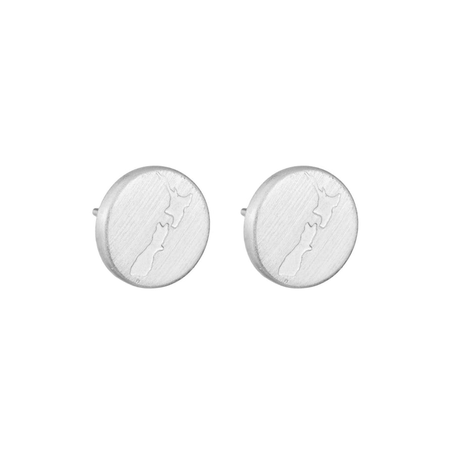 Round NZ Map Stud Earrings - Silver