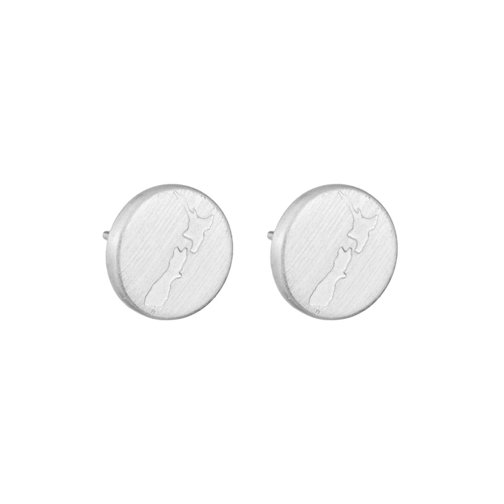 Round NZ Map Stud Earrings - Silver