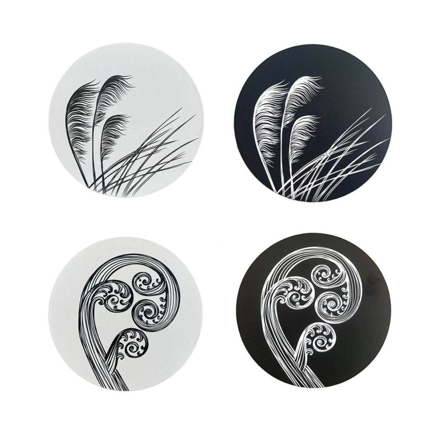 Ponga & Tottoe Coaster Individual Black on Ivory