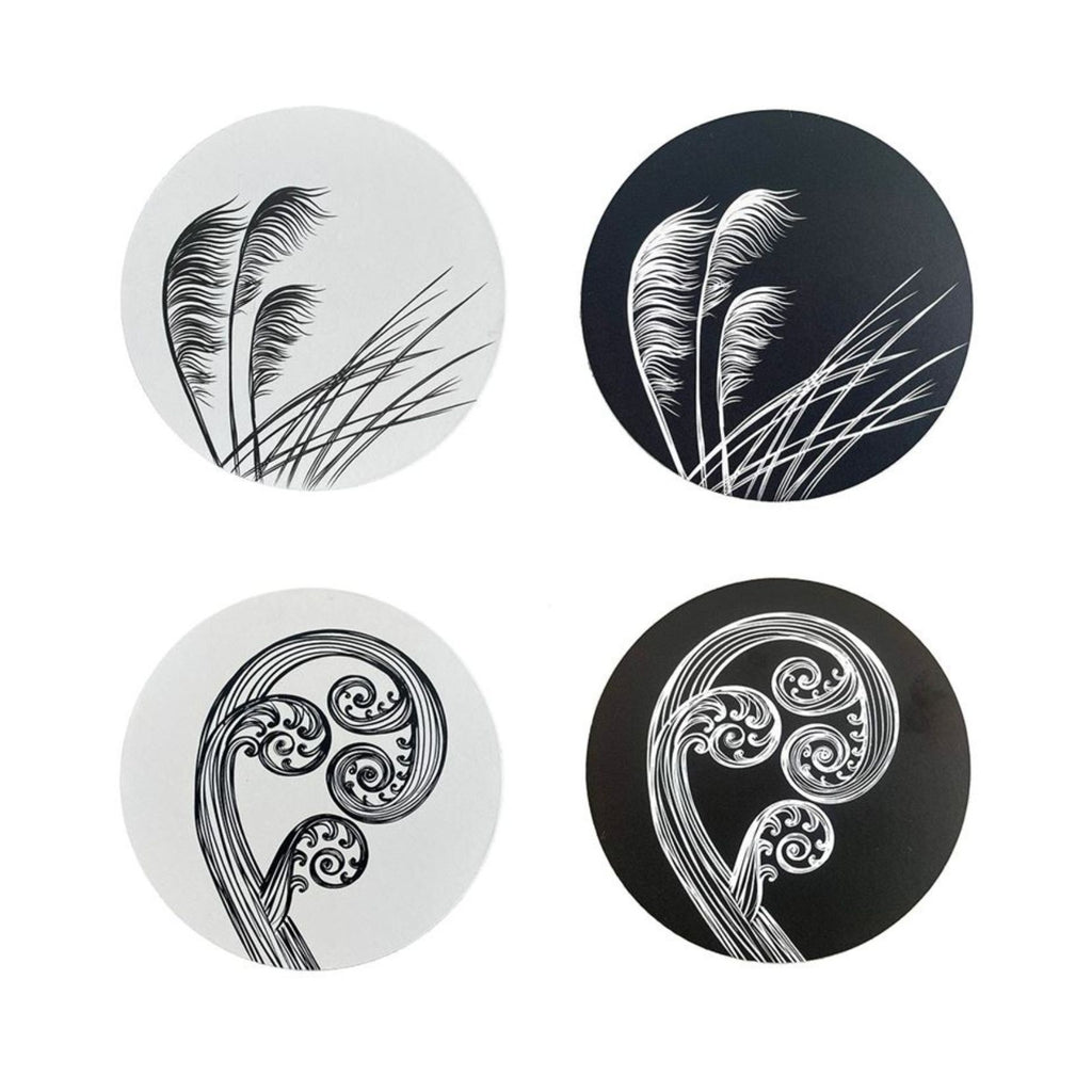Ponga & Tottoe Coaster Set x3 Black on Ivory
