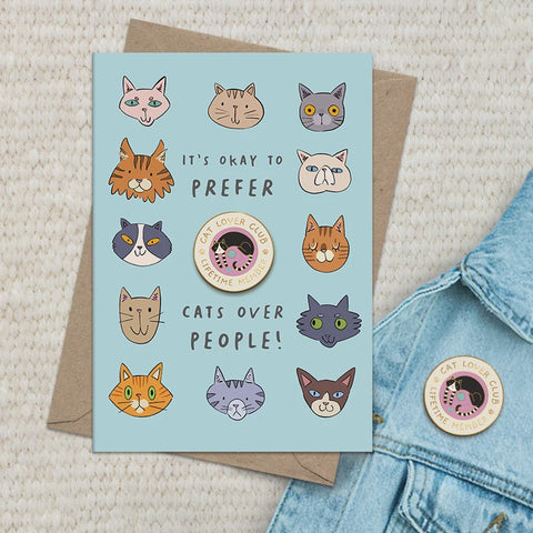 Cats Over People Greeting Card with Badge