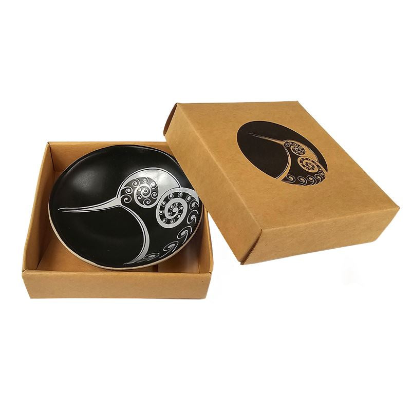 Kiwi White on Black 7cm Porcelain Bowl