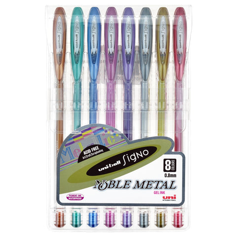 Uni-Ball Signo Noble 0.8 Metal Capped Pack 8 asst