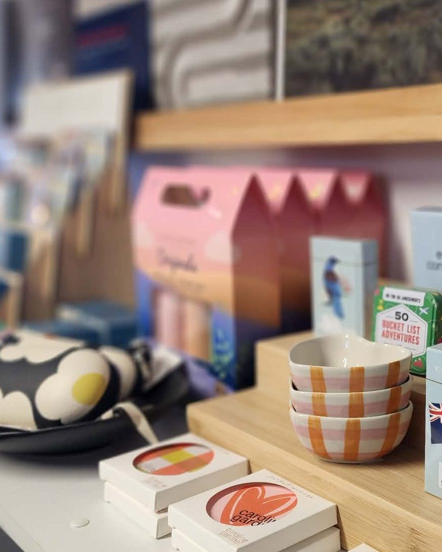 A display of gifts, games and coasters